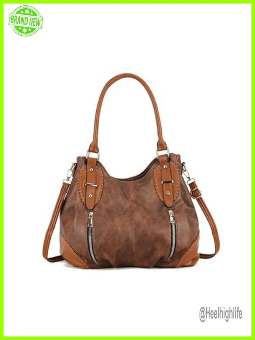 Vintage PU Leather Hobo Tote Bag, 6 Pockets, Adjustable Strap, Fits iPad
